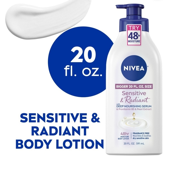 Nivea Other - Nivea Sensitive and Radiant Body Lotion pack of 2 20fl Oz bigger size bottle